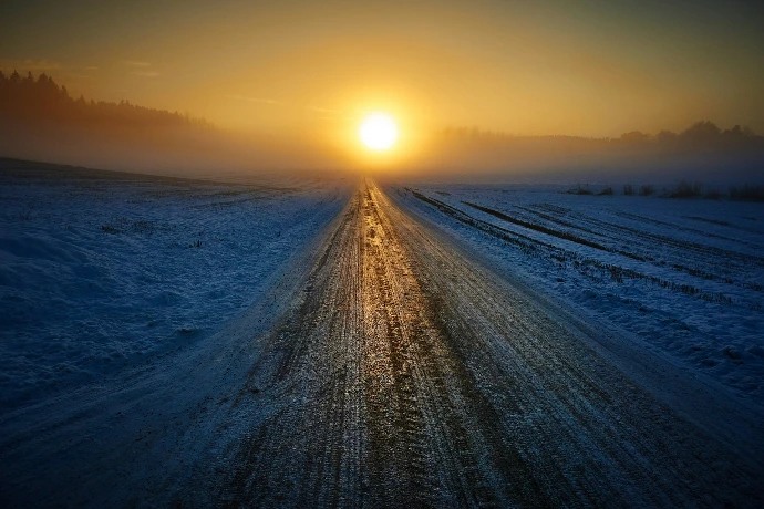 sunset on snow field